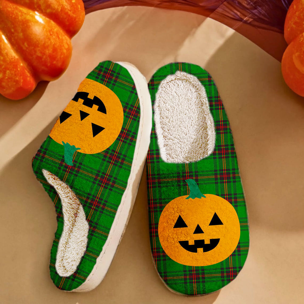 Clan Orrock (Fife) Tartan Halloween Pumpkin Slippers, Fluffy Spooky Slippers FC63 Orrock (Fife) Tartan Tartan Halloween