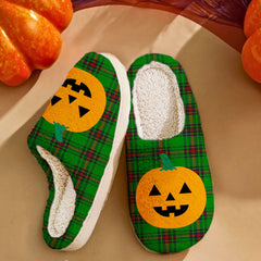 Clan Orrock (Fife) Tartan Halloween Pumpkin Slippers, Fluffy Spooky Slippers FC63 Orrock (Fife) Tartan Tartan Halloween