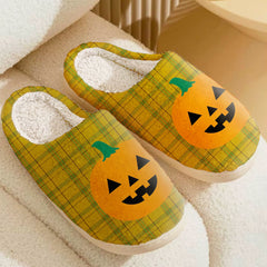 Clan Houston Tartan Halloween Pumpkin Slippers, Fluffy Spooky Slippers ZG76 Houston Tartan Tartan Halloween