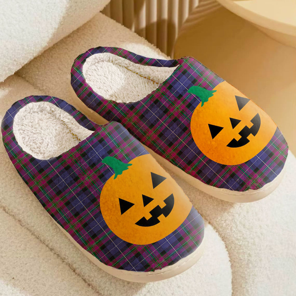 Clan Pride of Scotland Tartan Halloween Pumpkin Slippers, Fluffy Spooky Slippers QJ37 Pride of Scotland Tartan Tartan Halloween
