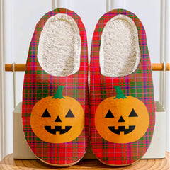 Clan MacDougall Modern Tartan Halloween Pumpkin Slippers, Fluffy Spooky Slippers AJ55 MacDougall Modern Tartan Tartan Halloween