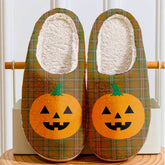 Clan Scott Brown Modern Tartan Halloween Pumpkin Slippers, Fluffy Spooky Slippers DF80 Clan Scott (Scott Tartan) Tartan Halloween