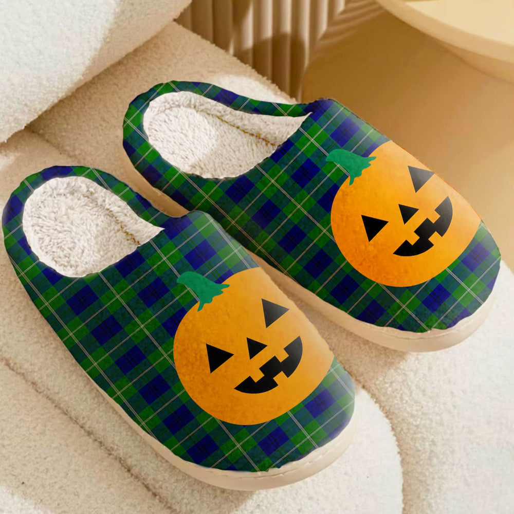 Clan Oliphant Modern Tartan Halloween Pumpkin Slippers, Fluffy Spooky Slippers BW14 Oliphant Modern Tartan Tartan Halloween