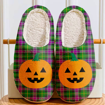 Clan Selkirk Tartan Halloween Pumpkin Slippers, Fluffy Spooky Slippers CO95