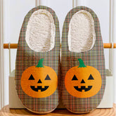 Clan Scott Green Weathered Tartan Halloween Pumpkin Slippers, Fluffy Spooky Slippers GG90 Clan Scott (Scott Tartan) Tartan Halloween