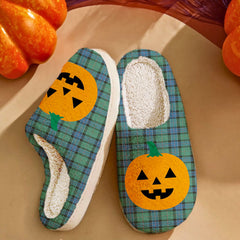Clan Sinclair Hunting Ancient Tartan Halloween Pumpkin Slippers, Fluffy Spooky Slippers JN99 Sinclair Hunting Ancient Tartan Tartan Halloween