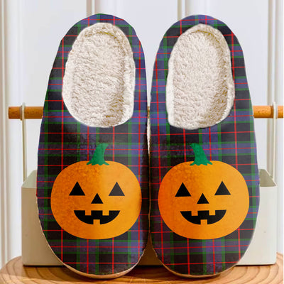 Clan Nairn Tartan Halloween Pumpkin Slippers, Fluffy Spooky Slippers