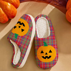Clan Shaw Red Modern Tartan Halloween Pumpkin Slippers, Fluffy Spooky Slippers YX52 Shaw Red Modern Tartan Tartan Halloween