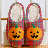 Clan Shaw Red Modern Tartan Halloween Pumpkin Slippers, Fluffy Spooky Slippers YX52 Shaw Red Modern Tartan Tartan Halloween