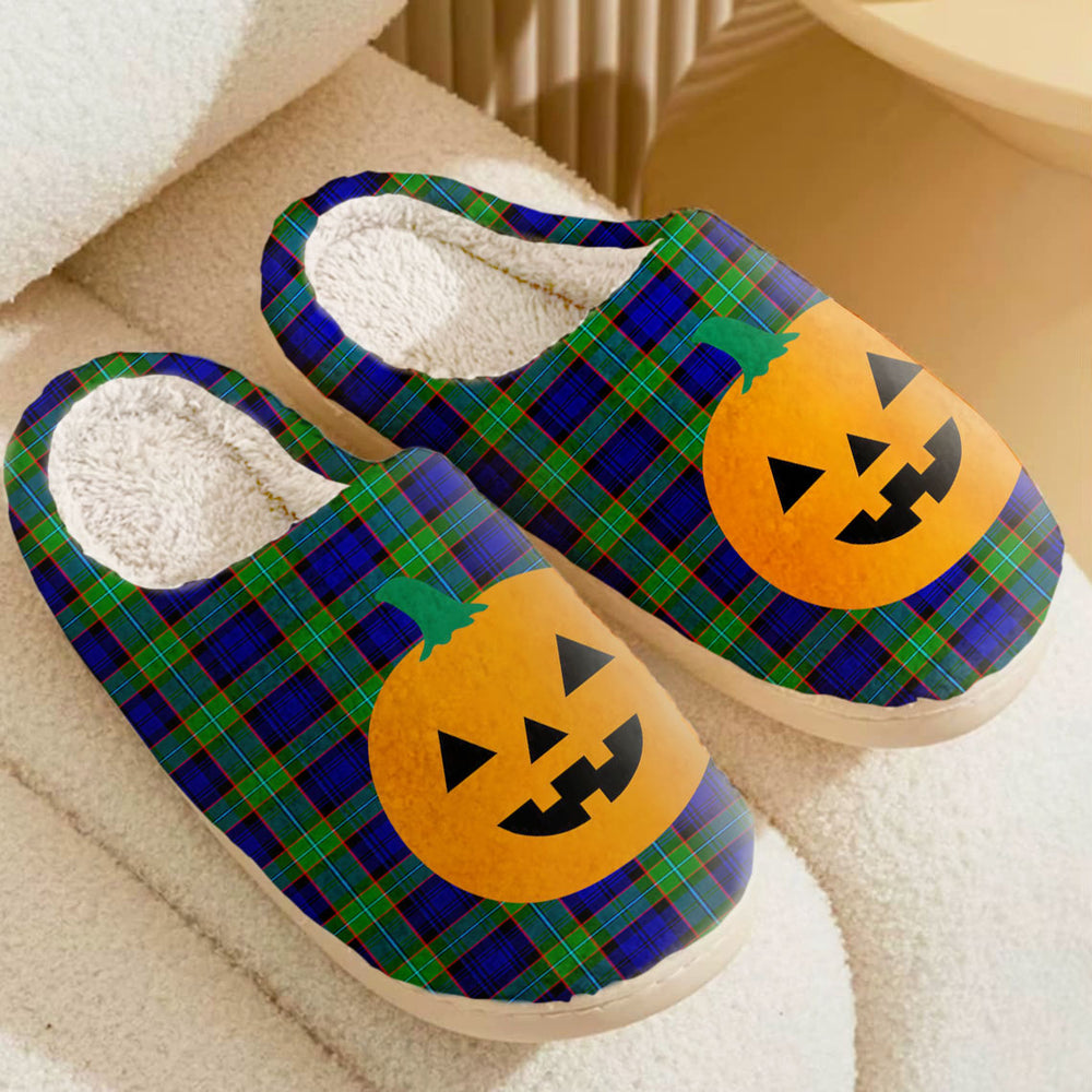 Clan Sempill Modern Tartan Halloween Pumpkin Slippers, Fluffy Spooky Slippers CE71 Sempill Modern Tartan Tartan Halloween
