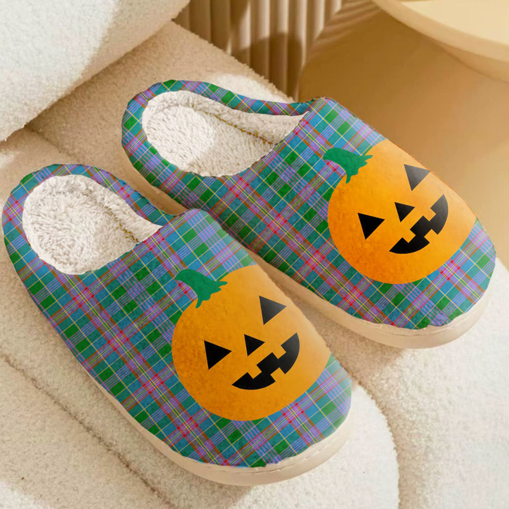 Clan Ralston Tartan Halloween Pumpkin Slippers, Fluffy Spooky Slippers VX60 Ralston Tartan Tartan Halloween