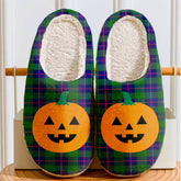 Clan Shaw Modern Tartan Halloween Pumpkin Slippers, Fluffy Spooky Slippers FD59 Shaw Modern Tartan Tartan Halloween