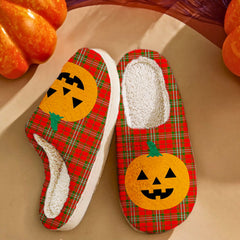 Clan Scott Modern Tartan Halloween Pumpkin Slippers, Fluffy Spooky Slippers SL32 Clan Scott (Scott Tartan) Tartan Halloween