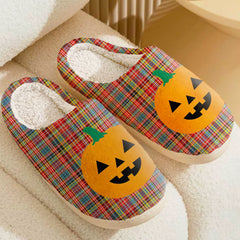 Clan Ogilvie of Airlie Ancient Tartan Halloween Pumpkin Slippers, Fluffy Spooky Slippers AC25 Ogilvie of Airlie Ancient Tartan Tartan Halloween