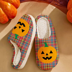 Clan Ogilvie of Airlie Ancient Tartan Halloween Pumpkin Slippers, Fluffy Spooky Slippers AC25 Ogilvie of Airlie Ancient Tartan Tartan Halloween