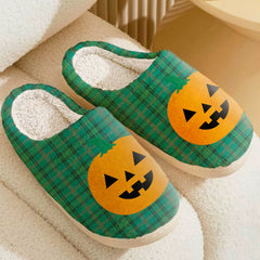 Clan Ross Hunting Ancient Tartan Halloween Pumpkin Slippers, Fluffy Spooky Slippers KL19 Ross Hunting Ancient Tartan Tartan Halloween
