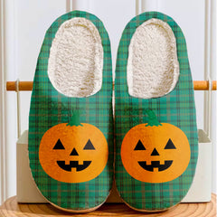 Clan Ross Hunting Ancient Tartan Halloween Pumpkin Slippers, Fluffy Spooky Slippers KL19 Ross Hunting Ancient Tartan Tartan Halloween
