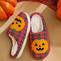 Clan Robertson Modern Tartan Halloween Pumpkin Slippers, Fluffy Spooky Slippers WE58 Robertson Modern Tartan Tartan Halloween