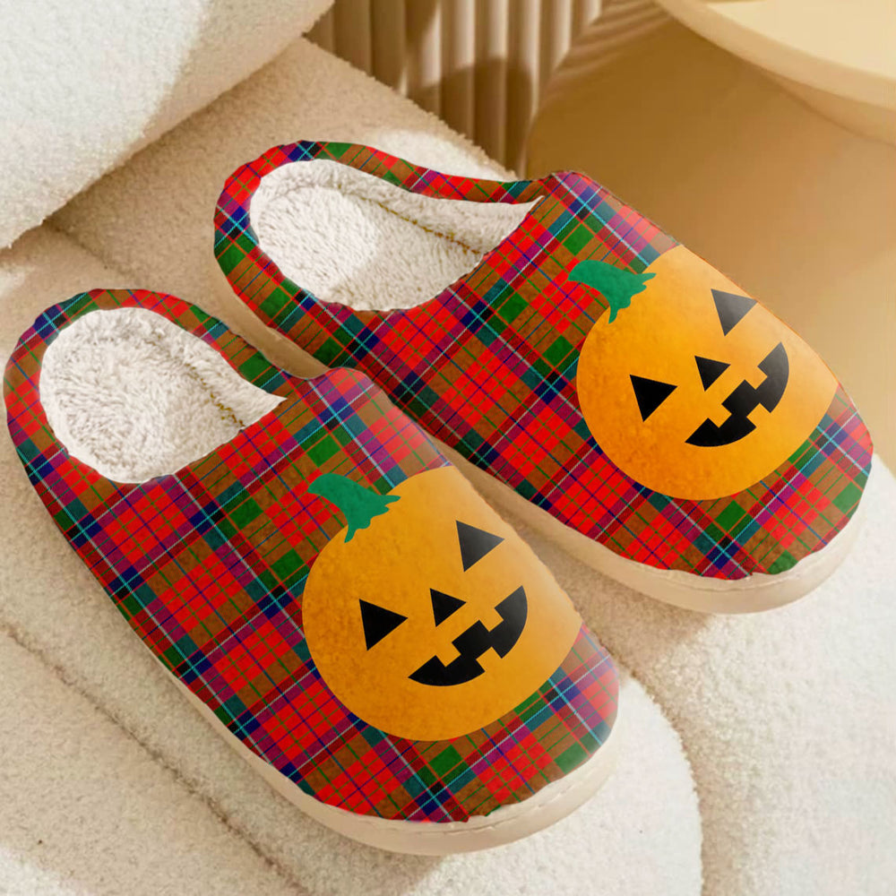 Clan Nicolson Modern Tartan Halloween Pumpkin Slippers, Fluffy Spooky Slippers ZY66 Nicolson Modern Tartan Tartan Halloween