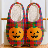 Clan Nicolson Modern Tartan Halloween Pumpkin Slippers, Fluffy Spooky Slippers ZY66 Nicolson Modern Tartan Tartan Halloween