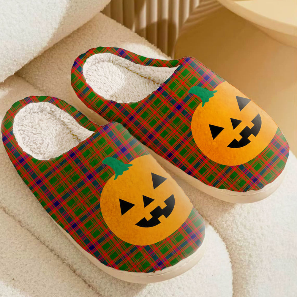 Clan Nithsdale District Tartan Halloween Pumpkin Slippers, Fluffy Spooky Slippers OF22 Nithsdale District Tartan Tartan Halloween