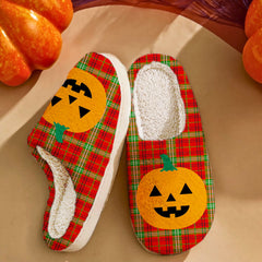 Clan Morrison Red Modern Tartan Halloween Pumpkin Slippers, Fluffy Spooky Slippers ZI80 Morrison Red Modern Tartan Tartan Halloween