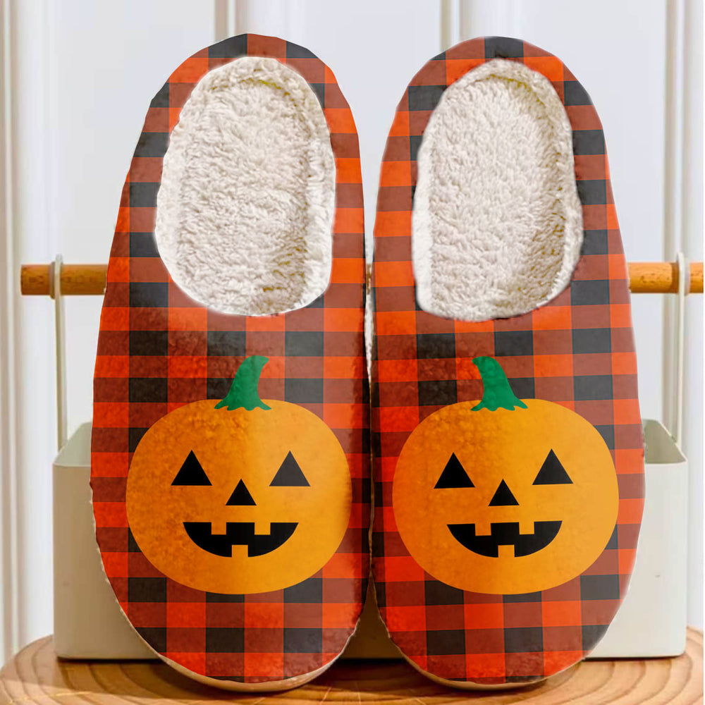 Clan Rob Roy MacGregor Ancient Tartan Halloween Pumpkin Slippers, Fluffy Spooky Slippers GQ71 Rob Roy MacGregor Ancient Tartan Tartan Halloween