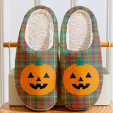 Clan Shaw Green Modern Tartan Halloween Pumpkin Slippers, Fluffy Spooky Slippers RX97 Shaw Green Modern Tartan Tartan Halloween