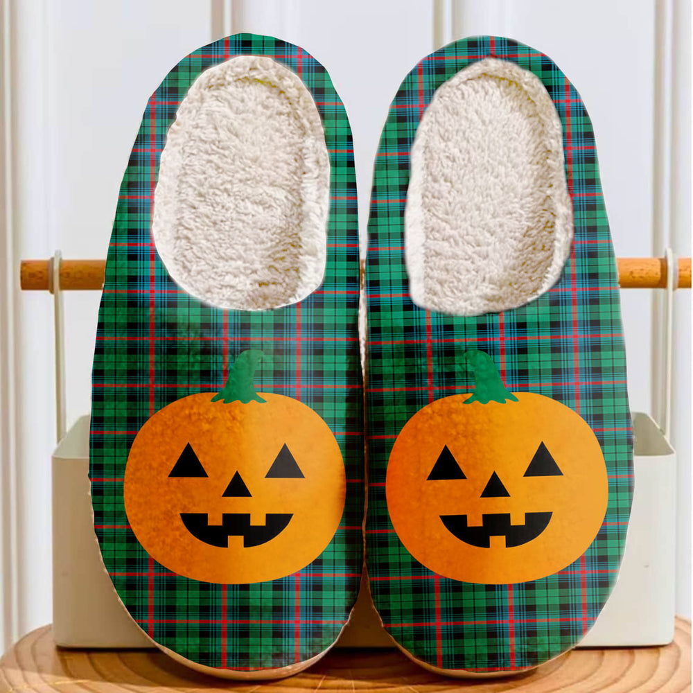 Clan Urquhart Broad Red Ancient Tartan Halloween Pumpkin Slippers, Fluffy Spooky Slippers SR87 Urquhart Broad Red Ancient Tartan Tartan Halloween