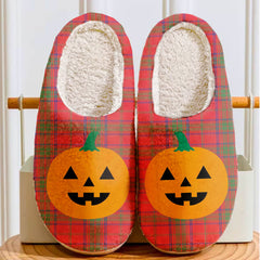 Clan Ross Modern Tartan Halloween Pumpkin Slippers, Fluffy Spooky Slippers HR37 Ross Modern Tartan Tartan Halloween