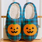 Clan Ramsay Blue Ancient Tartan Halloween Pumpkin Slippers, Fluffy Spooky Slippers YQ16 Ramsay Blue Ancient Tartan Tartan Halloween