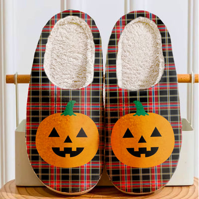 Clan Norwegian Night Tartan Halloween Pumpkin Slippers, Fluffy Spooky Slippers