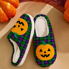 Clan Morrison Modern Tartan Halloween Pumpkin Slippers, Fluffy Spooky Slippers FL37 Morrison Modern Tartan Tartan Halloween