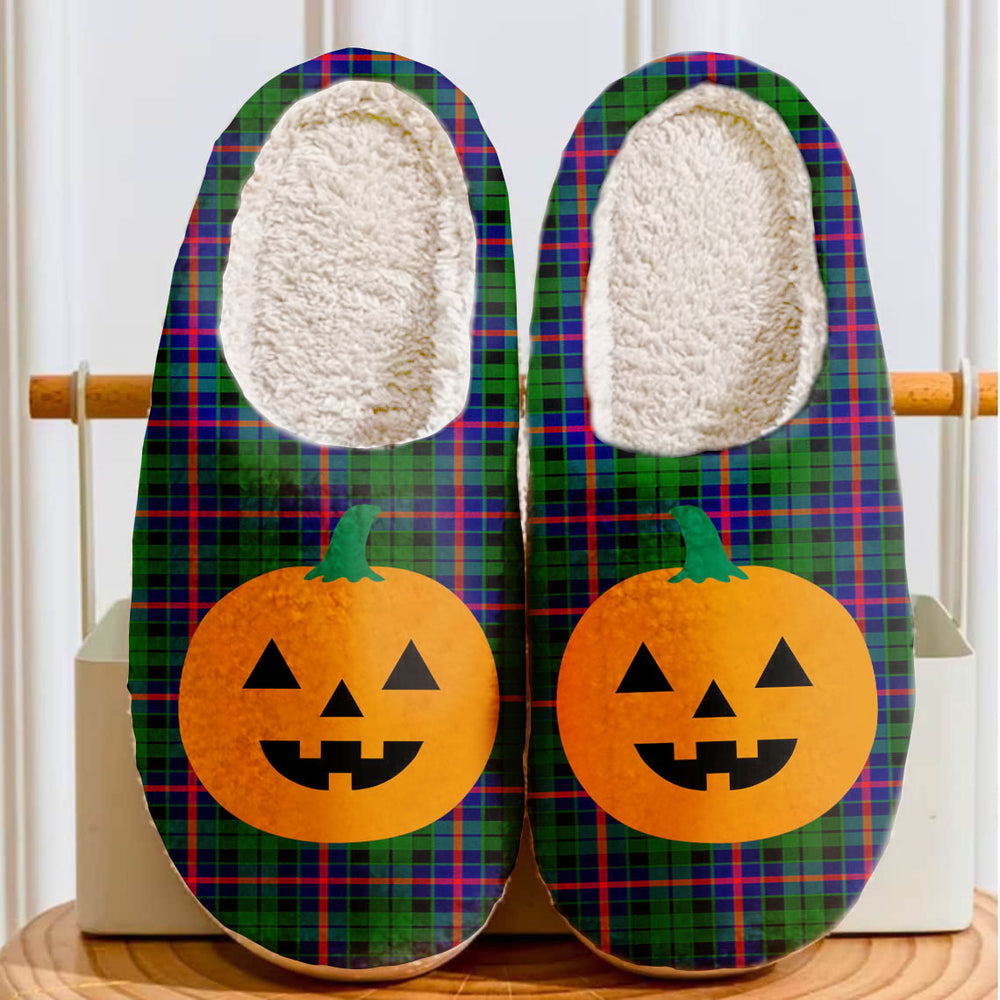 Clan Morrison Modern Tartan Halloween Pumpkin Slippers, Fluffy Spooky Slippers FL37 Morrison Modern Tartan Tartan Halloween