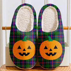 Clan Morrison Modern Tartan Halloween Pumpkin Slippers, Fluffy Spooky Slippers FL37 Morrison Modern Tartan Tartan Halloween