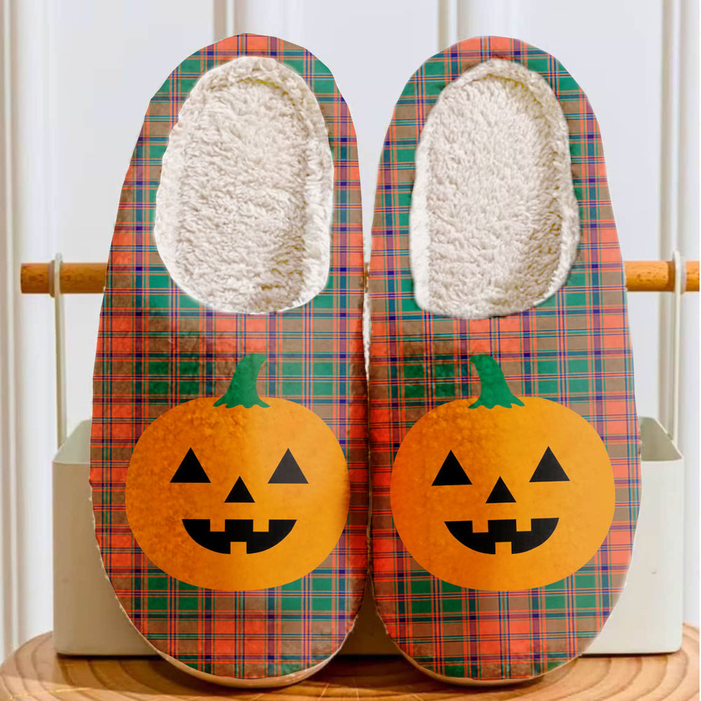 Clan Stewart of Appin Ancient Tartan Halloween Pumpkin Slippers, Fluffy Spooky Slippers XL42 Stewart of Appin Ancient Tartan Tartan Halloween