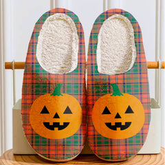 Clan Stewart of Appin Ancient Tartan Halloween Pumpkin Slippers, Fluffy Spooky Slippers XL42 Stewart of Appin Ancient Tartan Tartan Halloween