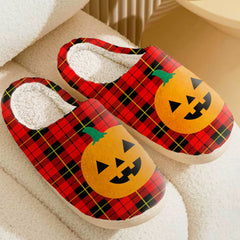 Clan Wallace Hunting Red Tartan Halloween Pumpkin Slippers, Fluffy Spooky Slippers BJ39 Wallace Hunting Red Tartan Tartan Halloween