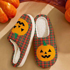 Clan Stewart (of Appin) Tartan Halloween Pumpkin Slippers, Fluffy Spooky Slippers QR80 Stewart (of Appin) Tartan Tartan Halloween
