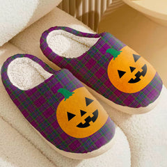Clan Wardlaw Tartan Halloween Pumpkin Slippers, Fluffy Spooky Slippers ET40 Wardlaw Tartan Tartan Halloween
