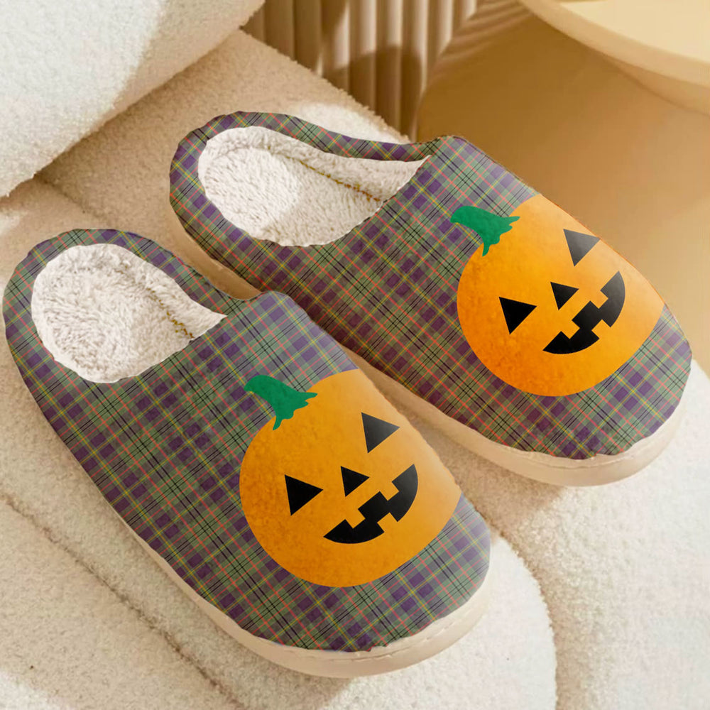 Clan Taylor Weathered Tartan Halloween Pumpkin Slippers, Fluffy Spooky Slippers TR97 Taylor Weathered Tartan Tartan Halloween