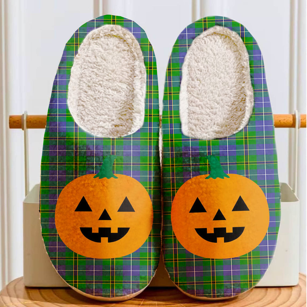 Clan Turnbull Hunting Tartan Halloween Pumpkin Slippers, Fluffy Spooky Slippers ZS63 Turnbull Hunting Tartan Tartan Halloween