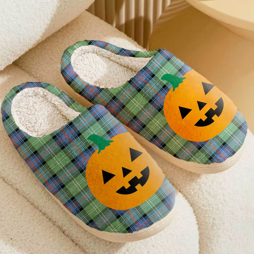 Clan Sutherland Old Ancient Tartan Halloween Pumpkin Slippers, Fluffy Spooky Slippers CF70 Sutherland Old Ancient Tartan Tartan Halloween