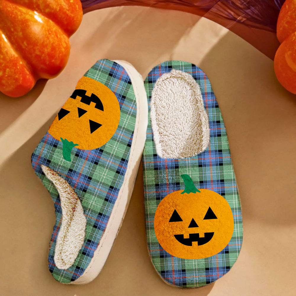 Clan Sutherland Old Ancient Tartan Halloween Pumpkin Slippers, Fluffy Spooky Slippers CF70 Sutherland Old Ancient Tartan Tartan Halloween