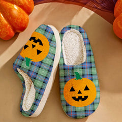 Clan Sutherland Old Ancient Tartan Halloween Pumpkin Slippers, Fluffy Spooky Slippers CF70 Sutherland Old Ancient Tartan Tartan Halloween