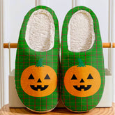 Clan Tribe of Mar Tartan Halloween Pumpkin Slippers, Fluffy Spooky Slippers TQ83 Tribe of Mar Tartan Tartan Halloween