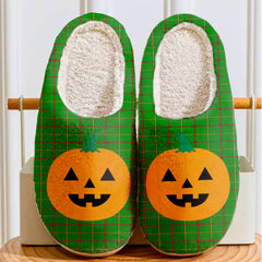 Clan Tribe of Mar Tartan Halloween Pumpkin Slippers, Fluffy Spooky Slippers TQ83 Tribe of Mar Tartan Tartan Halloween