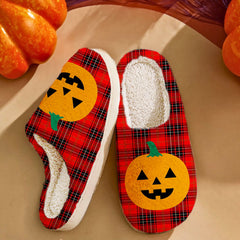 Clan Wemyss Modern Tartan Halloween Pumpkin Slippers, Fluffy Spooky Slippers HQ60 Wemyss Modern Tartan Tartan Halloween