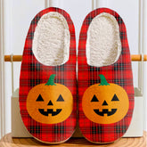 Clan Wemyss Modern Tartan Halloween Pumpkin Slippers, Fluffy Spooky Slippers HQ60 Wemyss Modern Tartan Tartan Halloween