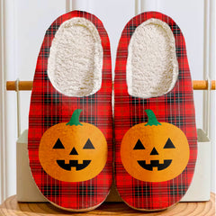 Clan Wemyss Modern Tartan Halloween Pumpkin Slippers, Fluffy Spooky Slippers HQ60 Wemyss Modern Tartan Tartan Halloween
